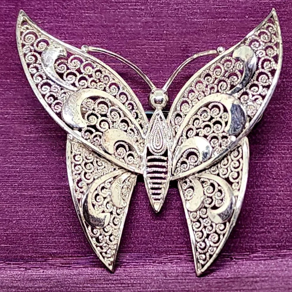 Vintage Sterling Silver ALICE CAVINESS Filigree Butterfly Germany Pin Brooch